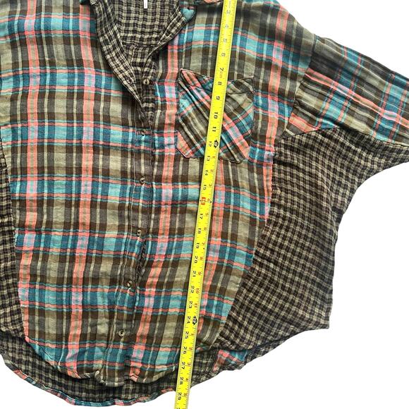 Free People One Of The Guys Plaid Flannel Tunic Shirt,Small,Oversized,Retail$128 - Picture 7 of 10